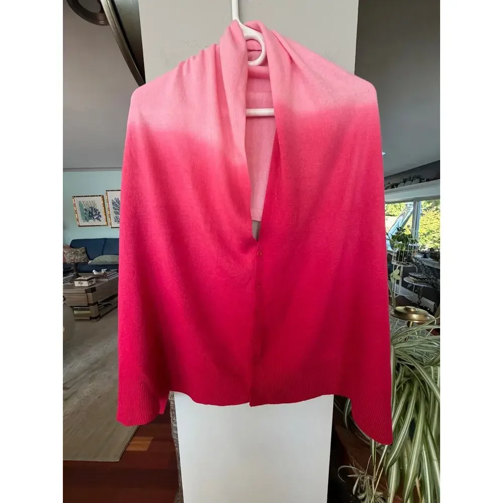 Pink Ombré Convertible Cardigan Wrap Shawl Button Side Cozy Layering Sweater